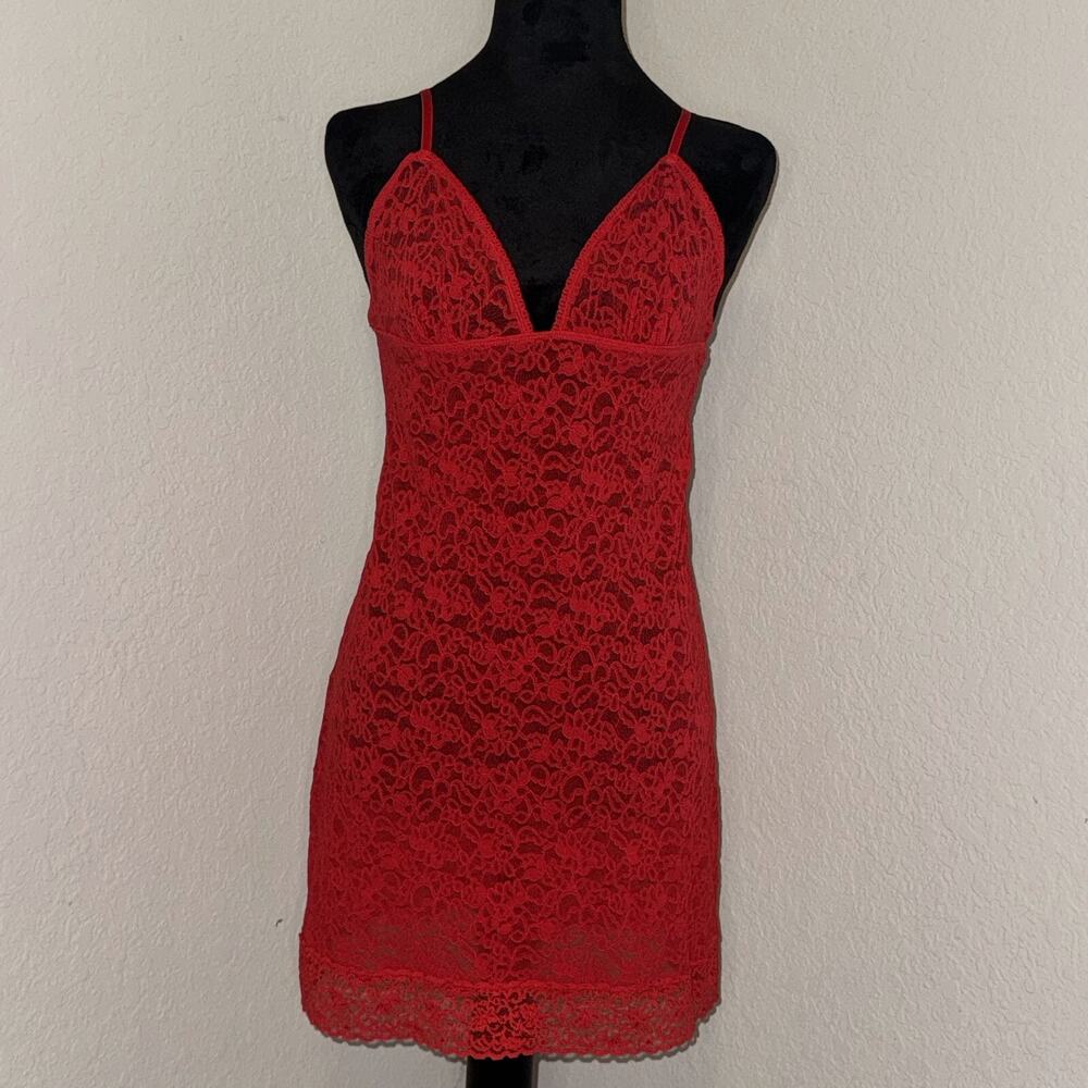 Victoria's Secret Sheer Lingerie Bodycon Dress Womens Large Red Spaghetti Straps